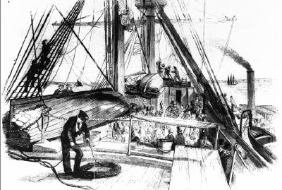 (The deck of the Duke of Portland c. 1850.)