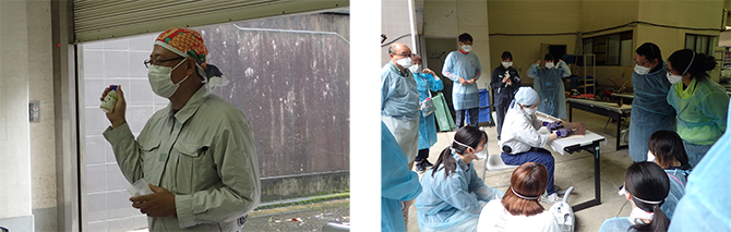 川崎市市民ミュージアムの被災民具の錆止めワークショップの写真